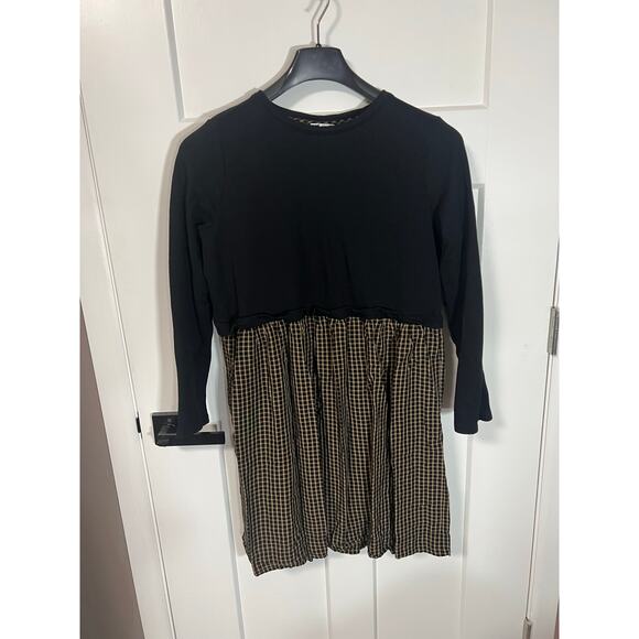 J. Jill Mixed Media Shirt Dress Black Brown Gingham 3/4 Sleeve Womens M Medium - Picture 6 of 13